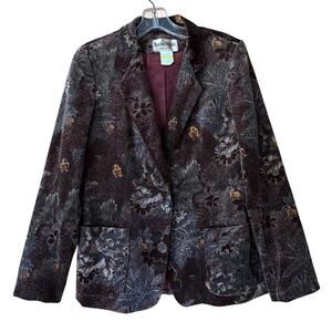 Vintage Chocolate Brown Velvet Floral Blazer Boho Whimsigoth Dark Academia